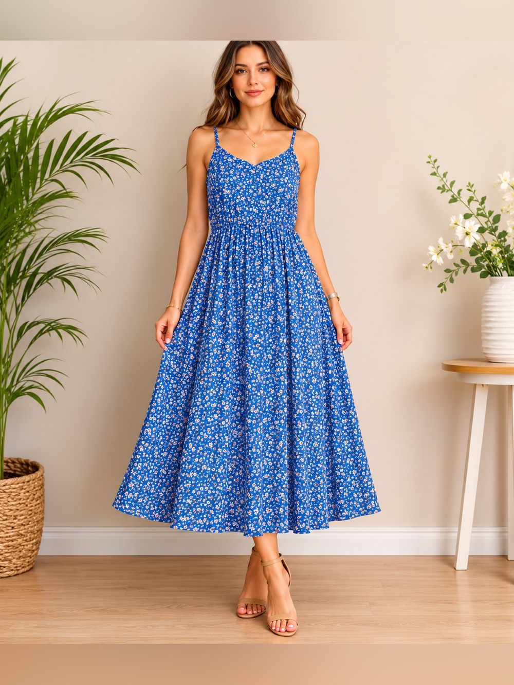 Worthington Blue Floral Maxi Dress Large Boho Sundress